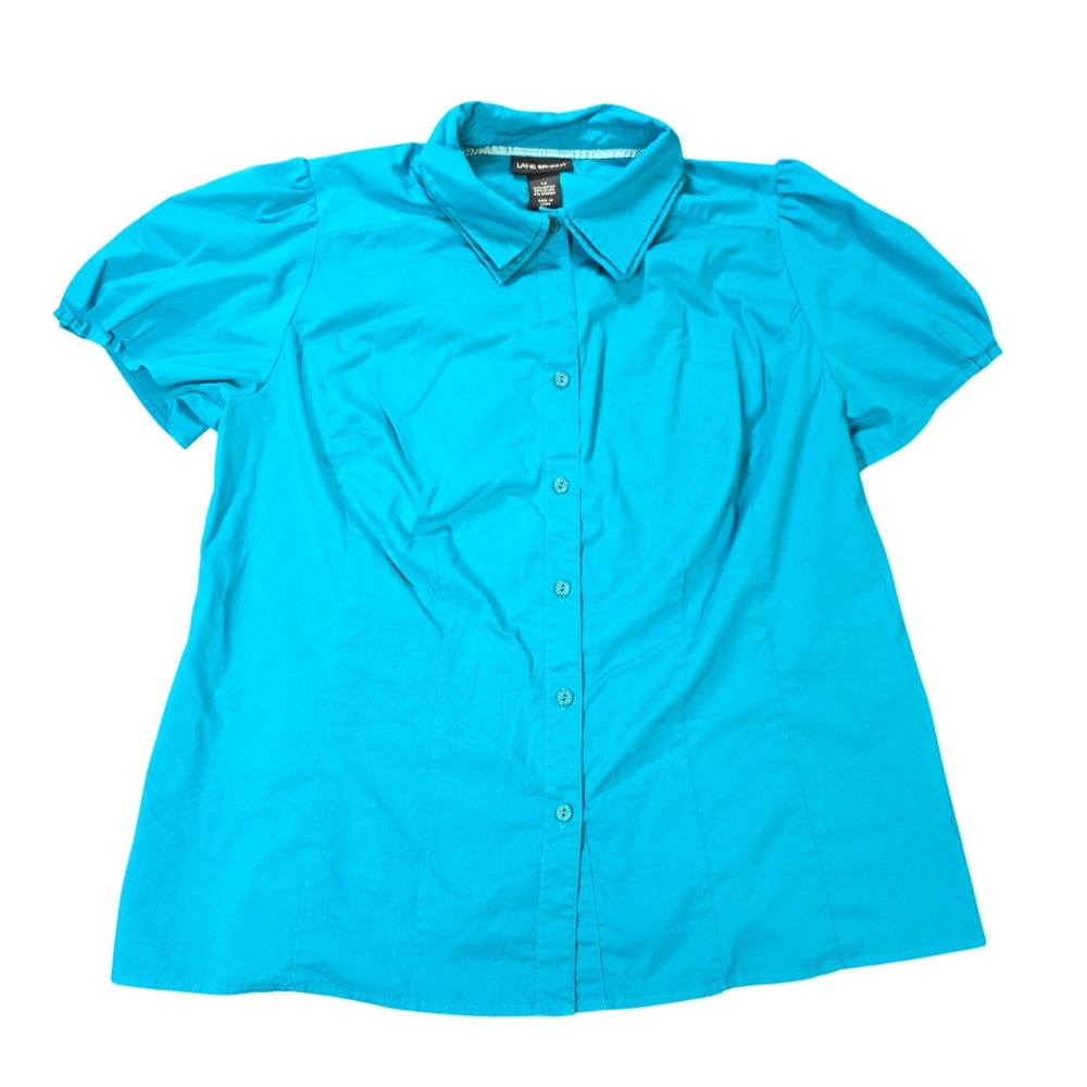 Lane Bryant Button Down Shirt Women's Size 14 Turquoise Blue Short Sleeve